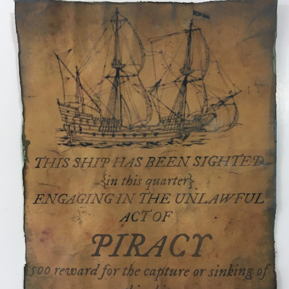Pirate Ship Wanted Poster Old Vintage Replica Pirates Treasure Reward Aged
